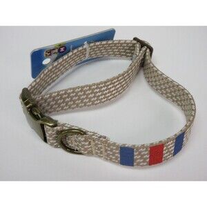 Vibrant Life Dog Collar Medium Premium Pinstripe Beige Tan White Adjustable New